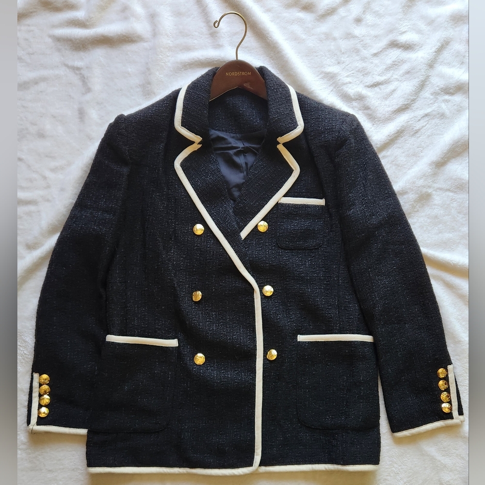 Black and Gold Tweed Structured Blazer
